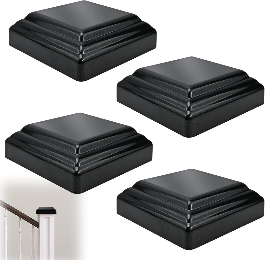 4Pcs 4" x 4" Aluminum Alloy Post Caps, Wood/Metal/Mailbox Posts, Weather-Resistant Fence Post Caps for Deck & Fencing