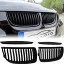 E90 Grille - Black Kidney Single slats Grill Compatible With 2005-2008 BMW 3 series E90 320i 325i 325xi 330i 323i 328i 328xi 335i 335xi,ABS Gloss Black Kidney Grill