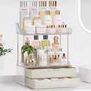 TidyStash Bathroom Counter Organizer, 2-Tier 2-Drawer Makeup Organizer Countertop, Easy to Install, Ideal for Bathroom Storage, Vanity, Perfume, Large Skincare, Present, and More, CreamWhite