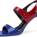 UJPFEO Womens Slingback Heels Round Open Toe Strappy Sandals Strap Ankle Patent Leather High Heeled Sandals Dressy Shoes Size 6