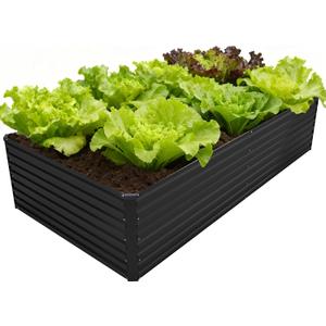 DIIYIV Galvanized Raised Garden Bed Kit Outdoor Patio,8x4x2ft Large Rectangular Metal Planter Boxes,Deep Root Box Planter for Gardening,Vegetables,Flowers,Herbs-Black