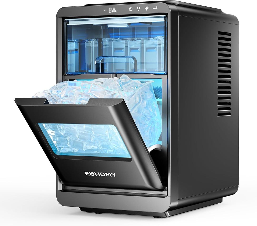 EUHOMY Crescent Ice Makers Countertop, 35Lbs/24H, 16Pcs in 12Mins, Auto Deep Cleaning, Timer, Portable Crescent Ice Maker Countertop with Crystal-Clear Ice Cubes for Home/Office/Party