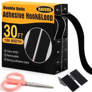 Navona 30Ft x 1 Inch Hook and Loop Strips with Adhesive, Double Rolls of Heavy Duty Self Adhesive Tape with Backing, Nylon Self Adhesive Tape for Home Office School and Crafting,Black