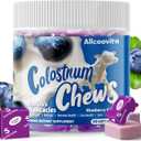 2 x Allcoovita Bovine Colostrum Chews Supplement with probiotics for Gut Health, Bloating, Immune Support, Skin, Hair Growth and Beauty - Blueberry Flavor (60 Servings)