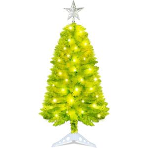 [Timer & 8 Modes] 3Feet Christmas Tree Lime Green, Small Christmas Tree with Lights for Indoor Home Living Room Office Holiday Decor, Green Xmas Tree with Star Topper