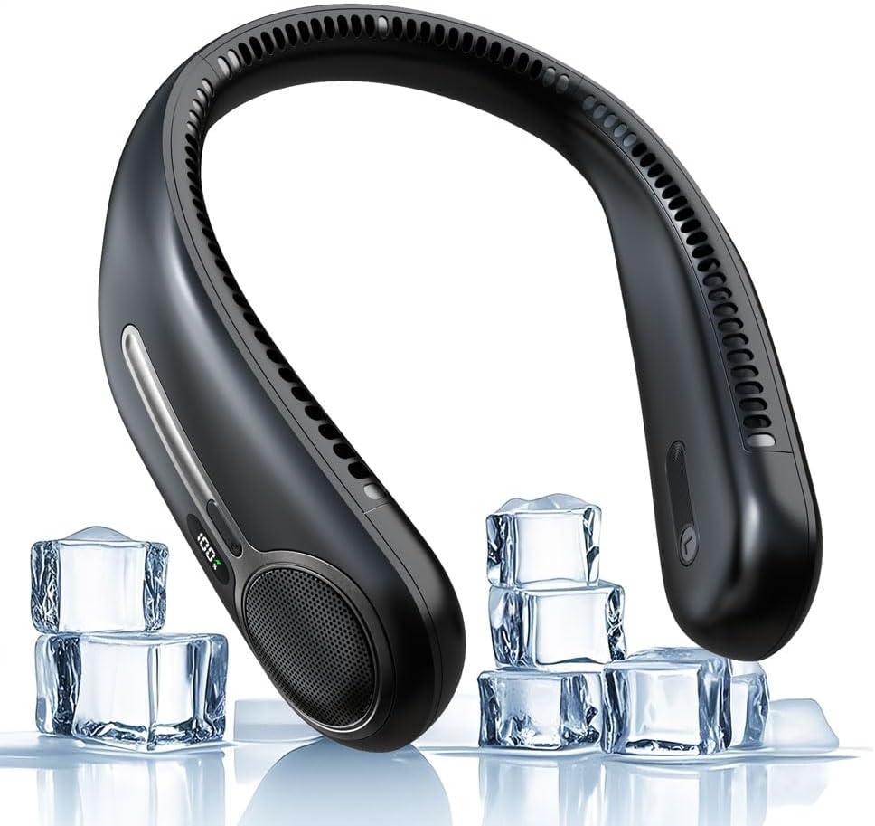 Portable Neck Fan,Hands Free Personal Wearable Bladeless Fan,6000mAh USB Rechargeable,360 Cooling,LED Display,4-Speeds,Birthday Gifts for Men Women Dad Mom,Fathers Day,Mothers Day Gifts (Black)