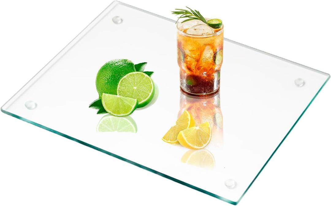 Tempered Glass Cutting Board, 16"x 12" Clear Cutting Board for Kitchen, Glass Chopping Board with Non Anti-Slip Foot, Scratch Resistant, Heat and Shatter Resistant, Easy to Clean (Clear-16"x12")
