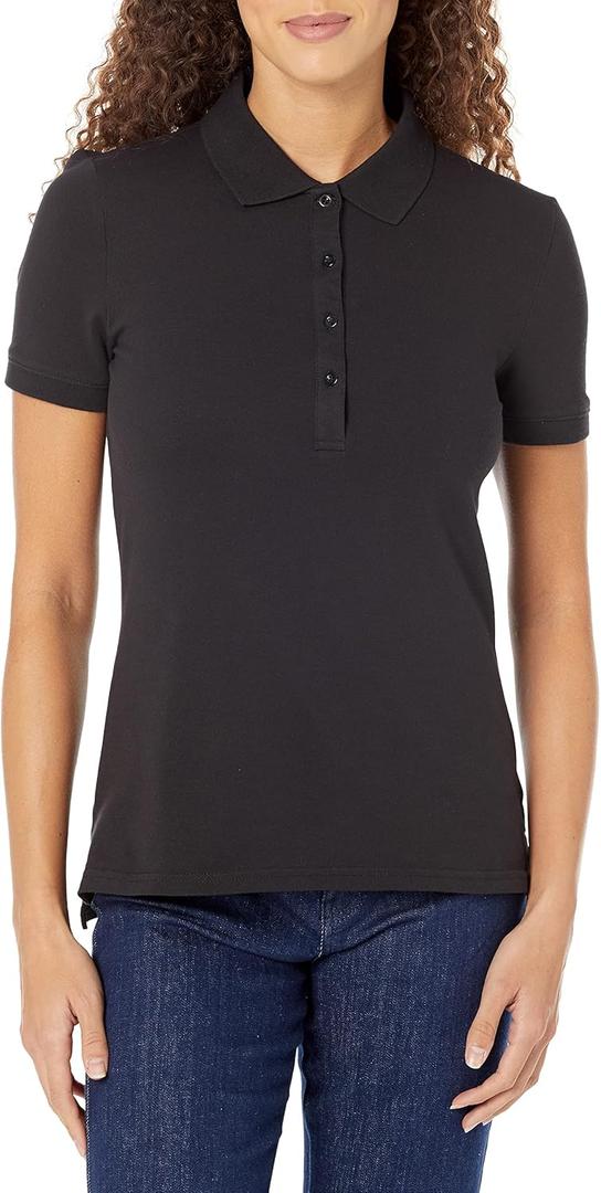 Amazon Essentials Women's Short-Sleeve Polo Shirt (X-Large, Black)