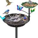 Metal Bird Bath for Outside Garden Birdbath Bowl, Freestanding Bird Feeders for Outdoors with 5 Prongs Base Stake, Standing Birdfeeders Birdbath Bowl for Yard Decor(Black-2-in-1-Butterfly)