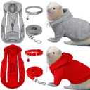 Foaincore 6 Pcs Ferret Clothes Accessories Include Ferret Leash and Harness Set Safe Pet Collar with Bell Small Soft Pet Sweater for Guinea Pig Hamster Chinchilla Teacup Chihuahua Grey and Red, S
