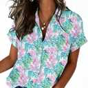Zeagoo Womens Button Down Shirt Short Sleeve Blouse V Neck Dressy Casual Business Work Tops with Pocket, M