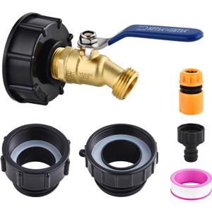 275-330 Gallon IBC Tote Tank Adapter,3-Size IBC Tote Hose Adapter, 2.44" Fine, 2 "Fine, and 2" Coarse Thread,3/4" Male NPT Inlet 3/4" Male GHT Lead-Free Brass Hose Faucet Garden Hose Connector