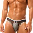 Men's Sexy Underwear Sheer Breathable Mesh Pouch See-through Briefs (XXL)