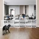 Freestanding Dog Gate Indoor,Doggie Gate Foldable Dog Gates for Doorways,Stairs or Hallways, Wooden White Pet Gate for the House, Pet Fence with Support Feet Included,24 "Height-6 Panels