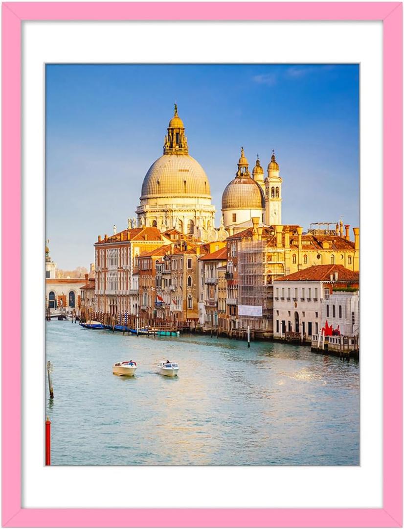 wyooxoo 18x24 Poster Frame Pink Made of Solid Wood Picture Frames Display Pictures 16x20 with Mat or 18x24 Without Mat Colorful Frame For Horizontal Vertical Wall Mounting