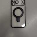 Magnetic for iPhone 17 Pro Case with Stand Clear [Compatible with MagSafe] [Full Camera Protection] Cover Plating Crystal Cute Slim Phone Case for iPhone 17 Pro Men Women Girls, Clear Black