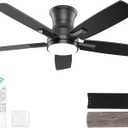 YUHAO 42 Inch Flush Mount Black Ceiling Fan with Light and Remote Control.Noiseless,Dimmable,3CCT,6 Speeds Reversible, Low Profile DC Ceiling Fans for Indoor Use