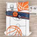 Lush Decor Basketball Game Reversible Quilt Queen Size 5 Piece Set, Full/Queen White & Navy - Kids Bedding Set - Queen Size Quilt - Sports Dcor