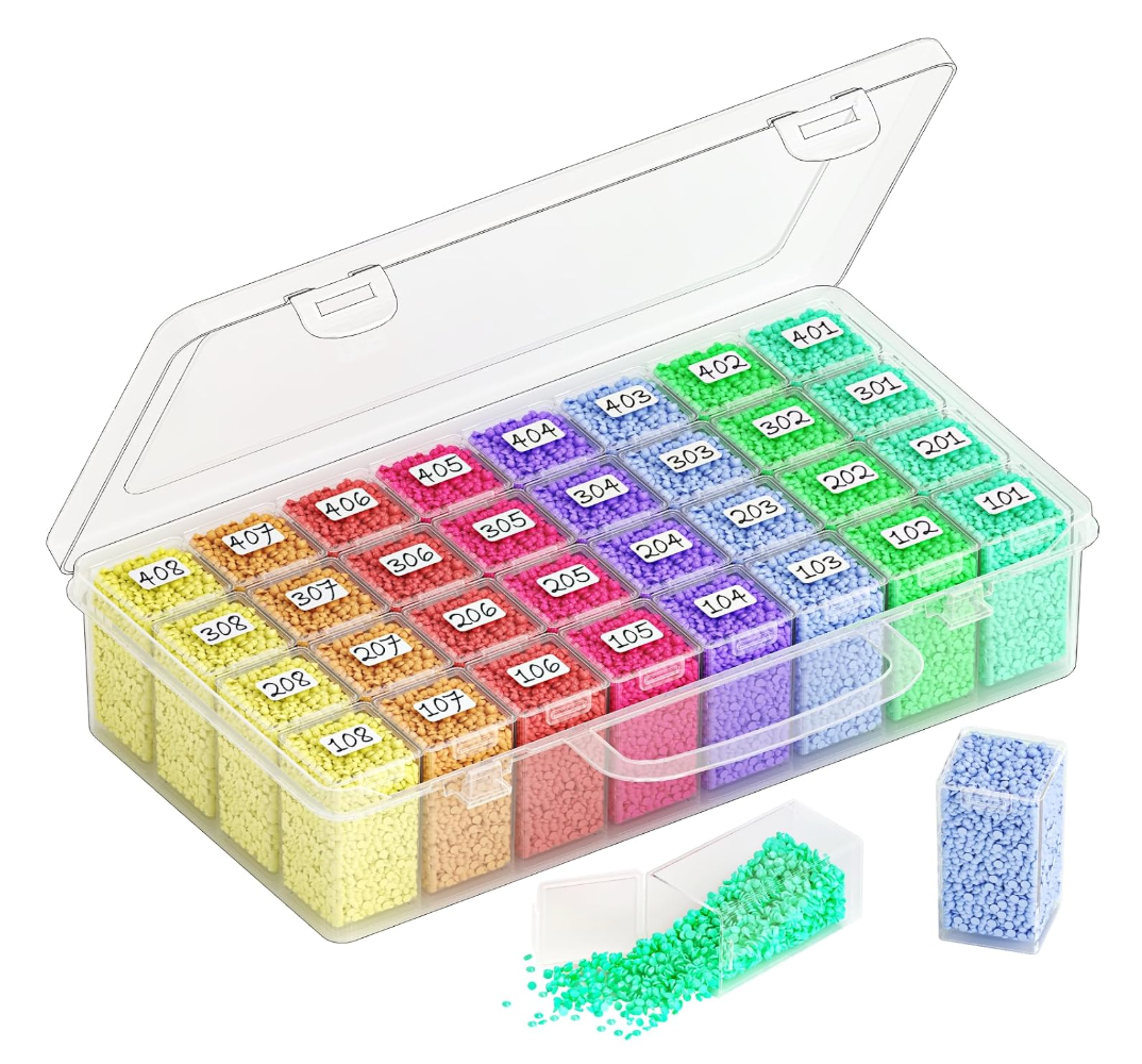 VANSUNS 32-Grid Diamond Painting Storage Container, Transparent Square Diamond Art Storage Case, Suitable for Beads, Crafts, Nail Art, DIY ﻿