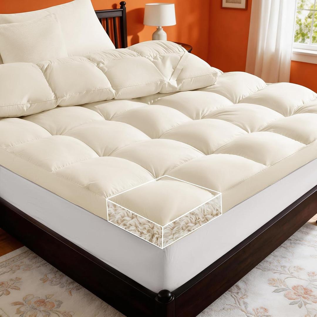 Deluxe 100% Organic Wool Mattress Topper Queen Size (Beige,(60"x80"))