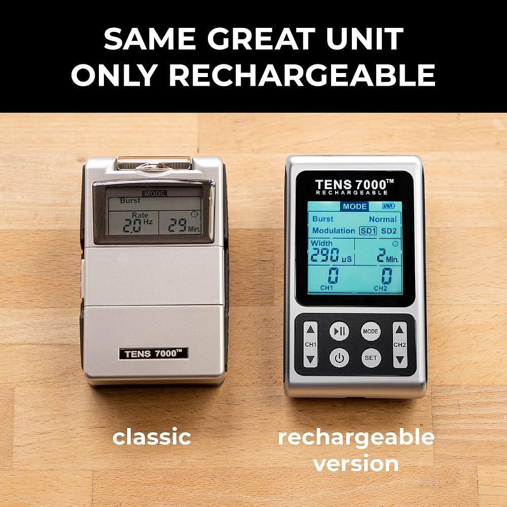 TENS 7000 Rechargeable Elite TENS Unit Muscle Stimulator and Pain Relief Device - Advanced TENS Machine for Effective Back Pain, Nerve Pain and Muscle Pain Relief