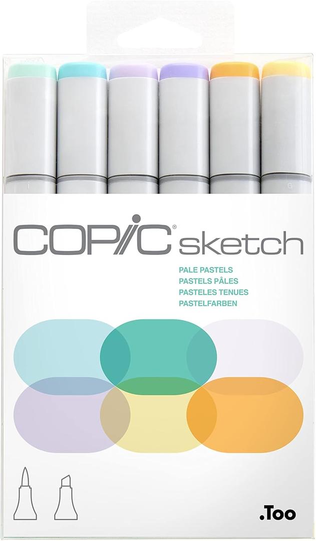 Copic Sketch Alcohol Markers, 6 Color Dual Tip Art Marker Set  Blendable Brush Tips for Drawing, Sketching, and Illustration  Professional Set for Adults/Teen Artists & Creators - Pale Pastels