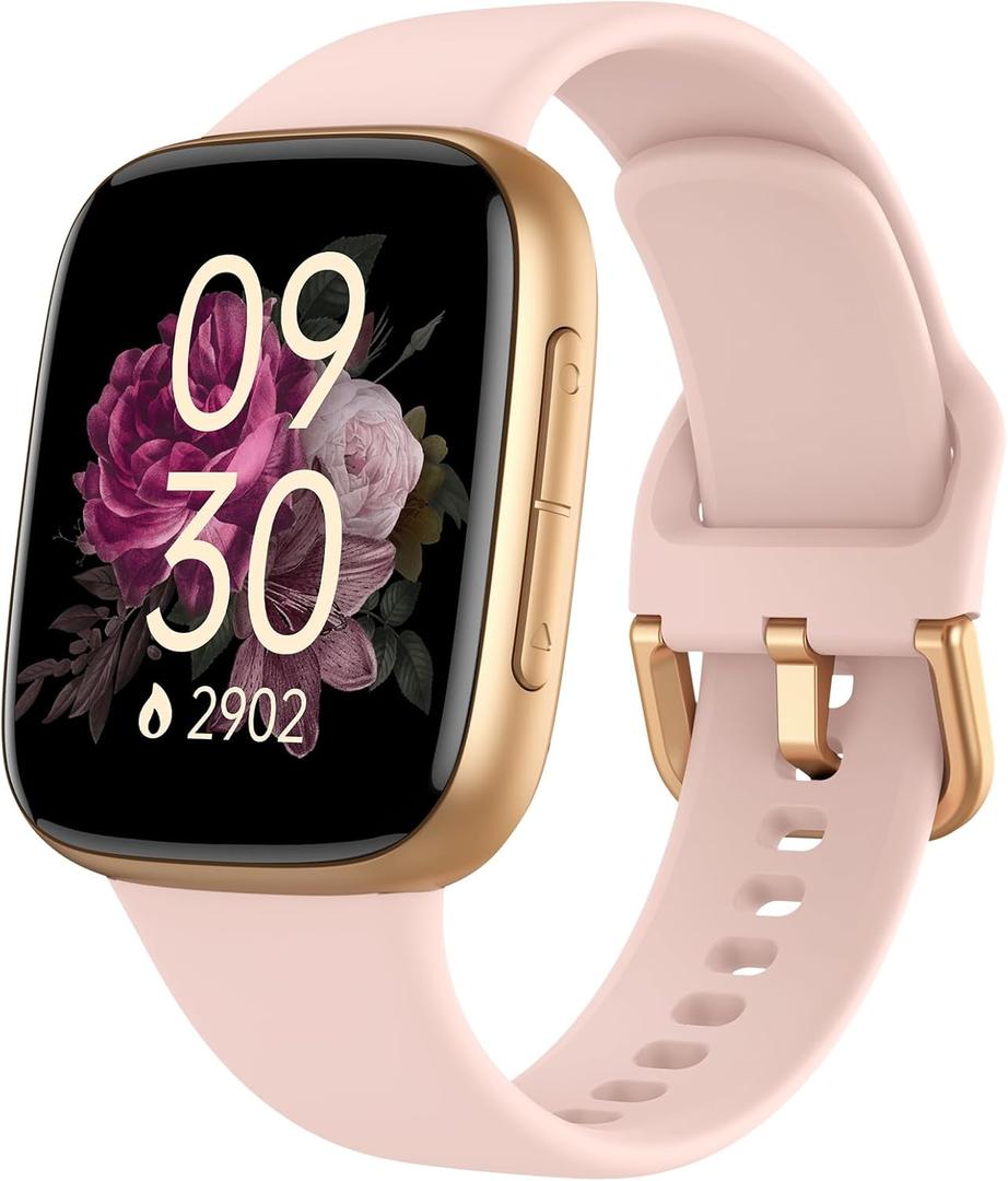 Smart Watch for Women, 1.85" AMOLED Always-On Display Screen Smartwatch for iPhone & Android, 3ATM Waterproof Fitness Tracker with Bluetooth Call, Heart Rate/Sleep/SpO2 Monitor, 100+ Sport Modes (small, Pink)