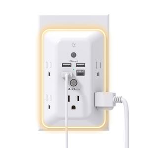 Power Strip Power Bar with 2 Outlets and 3 USB Charging Ports(3.1A, 15W), Desktop Charging Station Surge Protector with 5 ft Braided Extension Cord Indoor, Flat Plug Travel Power Strip