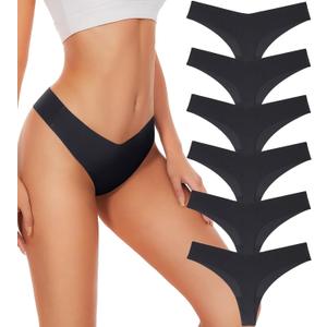 Hellopopgo Seamless Thongs For Women V-waisted No Show Thong Seamless Panties Breathable Comfortable Underwear Womens 6-Pack (XX-Large)