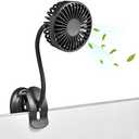 Clip On USB Mini Desk Fan with Emergency Power Bank, Battery Operated Rechargeable Portable Fan - Flexible Neck, 3 Speed Personal Cooling for Baby Stroller, Car, Camping, Office, Dorm, Beach - Black