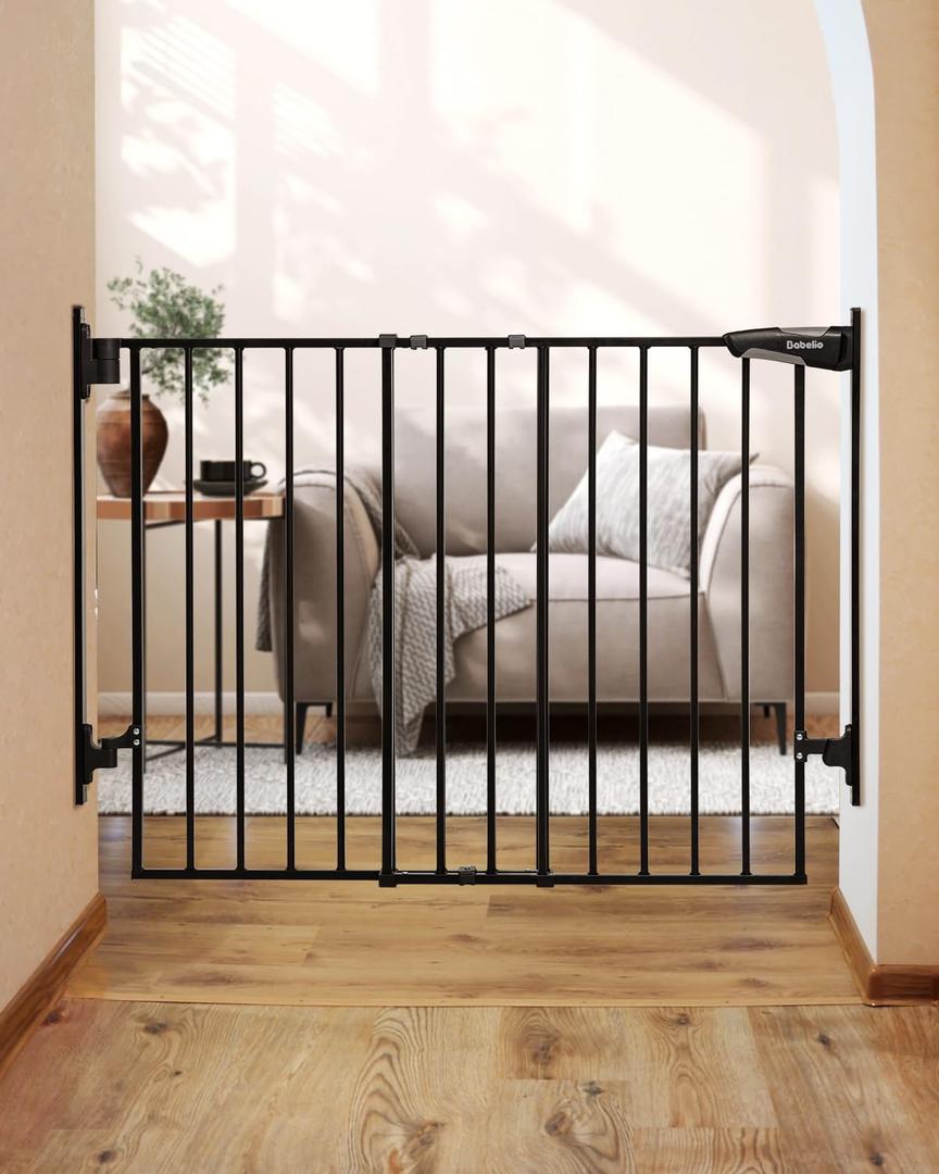 Babelio 27-45" No Bottom Bar Baby/Dog Gate with Easy Installation, 2-in-1 Auto Close Design, Suitable for The House, Stairs, and Doorways, Safety Pet Gates with Large Walk-Thru Door, Black