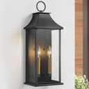 Dusk to Dawn Outdoor Wall Lantern 2-Light, 20.6" Large Outside Wall Sconce, Modern Black Wall Light Fixture with Glass, Waterproof Exterior Lamp for House, Porch, Garage