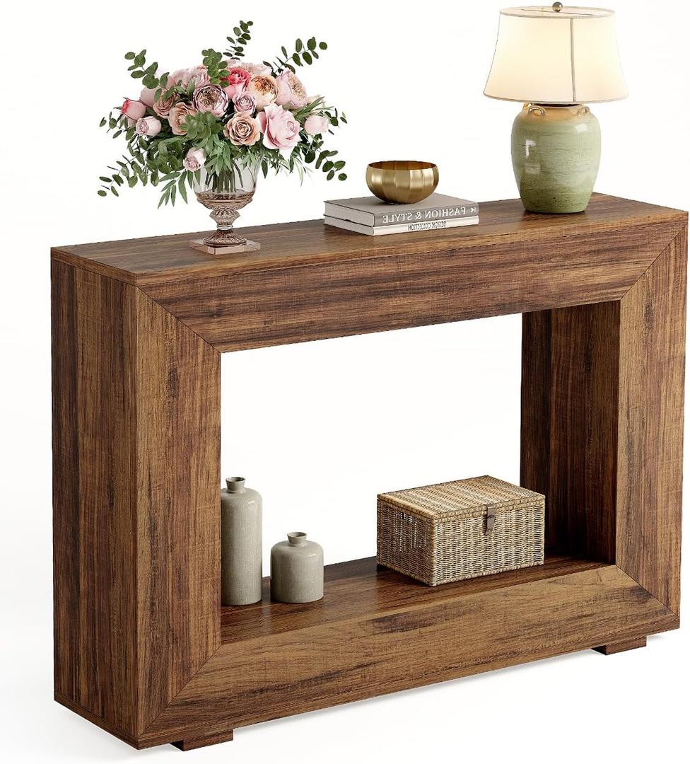 LITTLE TREE 47 Inches Console Table, Sofa Table with Storage, Modern Entryway Table for Hallway, Narrow Long Sofa Entryway Table for Living Room, Brown