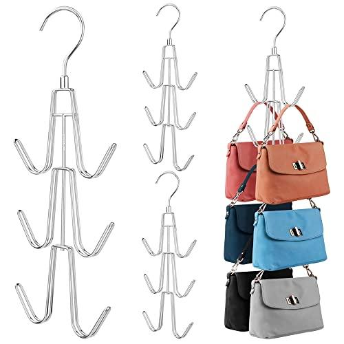 ZEDODIER Purse Hanger Organizer for Closet, 4 Pack Hanging Bag Holder, Keeping Purses Visible and in Good Condition, Metal Handbag Storage Hook Backpack Rack Space Saving Hanger, Silver