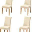 SoulFeel Set of 4 Lattice Chair Covers, Removable and Washable Stretch Spandex Jacquard Parsons Dining Room Chair Seat Protector Slipcovers for Kitchen (Solid Champagne)