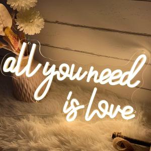 All You Need is Love Neon Sign for Wedding Wall Decor LED Light Signs Aesthetic Room Decor LED Sign for Bedroom Home Art Anniversary Valentines Day Gift for Women 5V USB Powered Warm White 4022.4CM