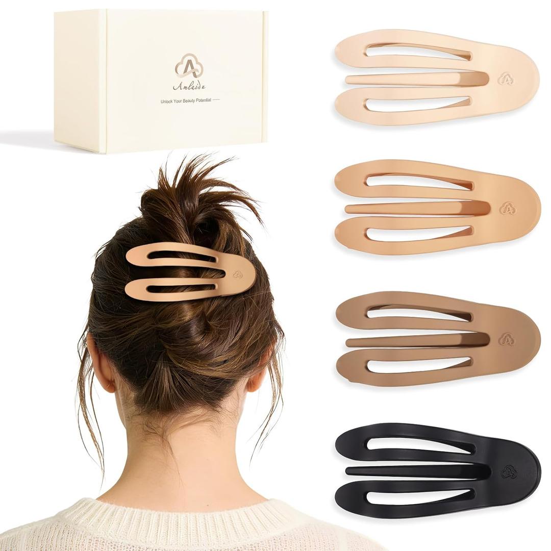 Large Flat Hair Claw Clips for Thick Medium Thin Hair for Women, French Duckbill Hairclips, Strong Hold Non Slip Hair Barrettes for Yoga Driving - 4Pcs Matte Neutral Color