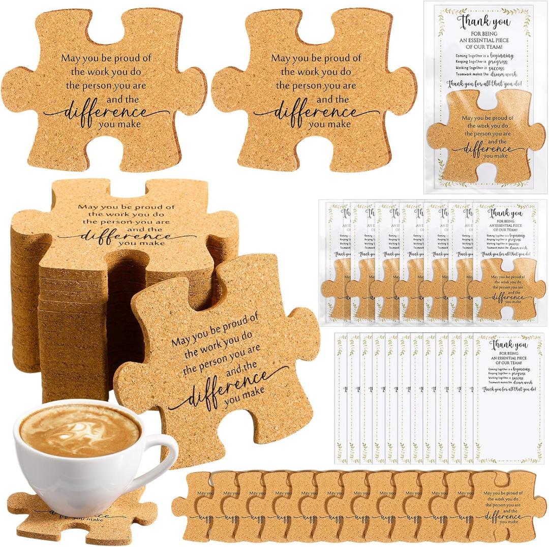 Hushee Inspirational Gift for Coworker Motivational Puzzle Piece Coasters Employee Appreciation Gifts with Cards Bags for Nurses Practitioner Week Staff Office(20 Pcs,Difference)