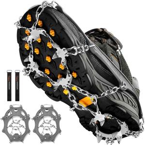 Crampons Ice Cleats Traction Snow Grips for Boots Shoes Women Men Anti Slip 19 Stainless Steel Spikes Safe Protect for Hiking Fishing Walking Climbing Mountaineering (Large, Grey)
