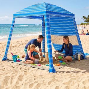 HOMEDEMO 6'6' Beach Cabana, Beach Canopy Tent Easy Set up and Take Down with Sand Pockets, Big Sandy Anchor, Elongated Side Wall for Sand, Blue White