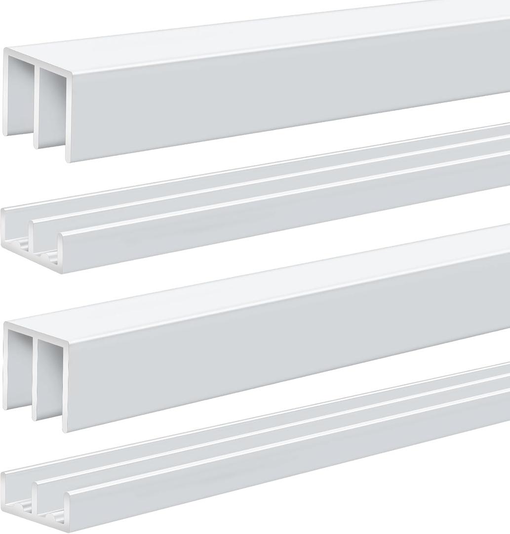 Landical 2 Set 3 ft White Aluminum Sliding Door Track Set for 1/4" Thick Panels Closet Glass Doors Cabinet Window Aluminum Alloy Metal Sliding Track