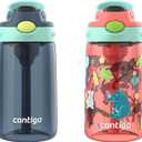 Contigo Kids Water Bottle with Redesigned AUTOSPOUT Straw, 14 oz, 2-Pack (Coral/Safari & Blueberry/Jade Vine)