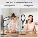 [Upgraded Base] ULANZI Overhead Phone Mount with 10" Selfie Ring Light, Tabletop Light Stand with 360 Shooting Arm, 3500k-6500K Dimmable Ring Light for Video Recording, Live Stream, Portrait & Makeup