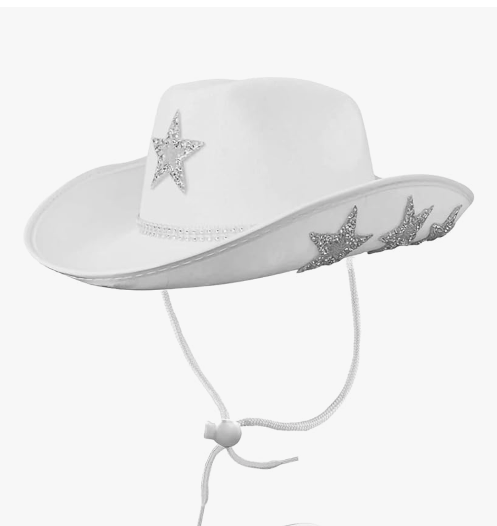 White Cowgirl Hat  - Cowboy Hat with Glitter Star Fits Women for Bachelorette Themed Party
