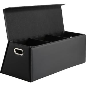 Fyzeoty Car Trunk Organizer for SUV and Sedan, Trapezoidal-Black, 29.5 in | Tailored for Rear Seats, Extra Large, Leather Storage Box, Magnetic Lid, Collapsible & Adjustable, WaterResist & DustProof