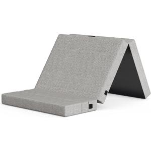 Folding Mattress Twin, 4 Inch Firm Portable Mattress for Pressure Relief, Foldable Sofa Bed Topper with Storage Bag, Indoor/Outdoor Use, Washable Linen Cover & Handle Design, Gray