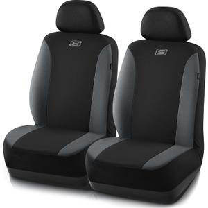 Skechers Seat Covers, Premium Breathable Polyester Car Seat Covers, Car Seat Covers Front Seats Airbag Compatible, Automotive Comfort for Most Cars, Vans, Trucks, SUVs (Two Front, Grey) (Black and Grey)