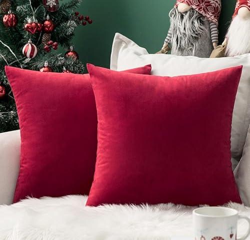 MIULEE Pack of 1 Christmas Red Velvet Pillow Covers Decorative Square Pillowcase Soft Solid Cushion Cases Holiday Home Decor for Sofa Couch Bedroom Car 18x18 Inch