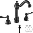 GGStudy 2 Handles 3 Holes Faucet Widespread Bathroom Sink Faucet Basin Tap Mixer Supply Hose Included Matching Pop Up Drain Oil Rubbed Bronze