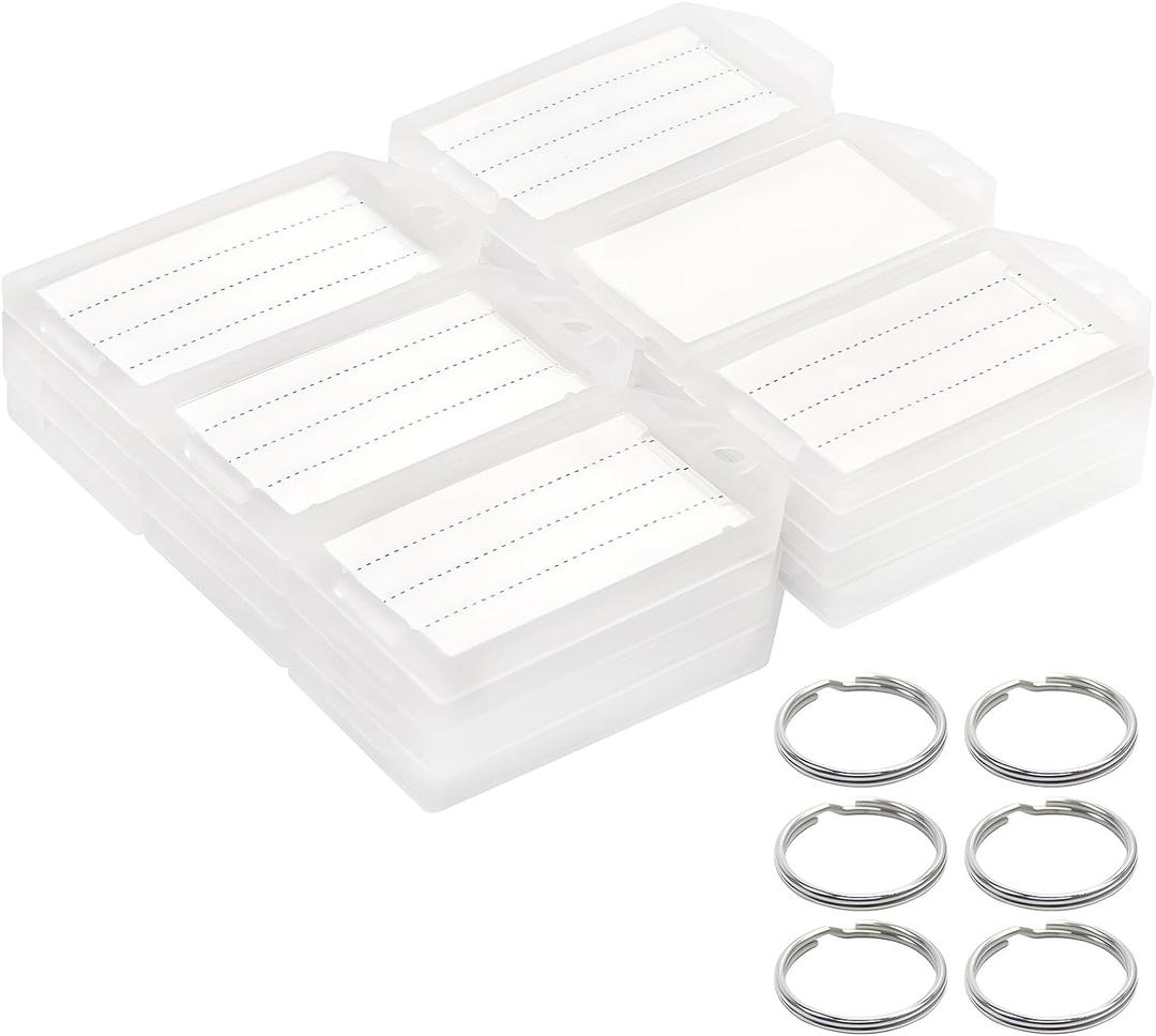 White Plastic Key Tags with Labels, Coideal 30 Pcs Tough Key Chain Tag ID Identifiers with Clear Label Window & Strong Split Ring
